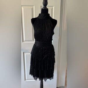 Lilly Pulitzer Wyn Black Tiered Cocktail Dress Metallic Knit